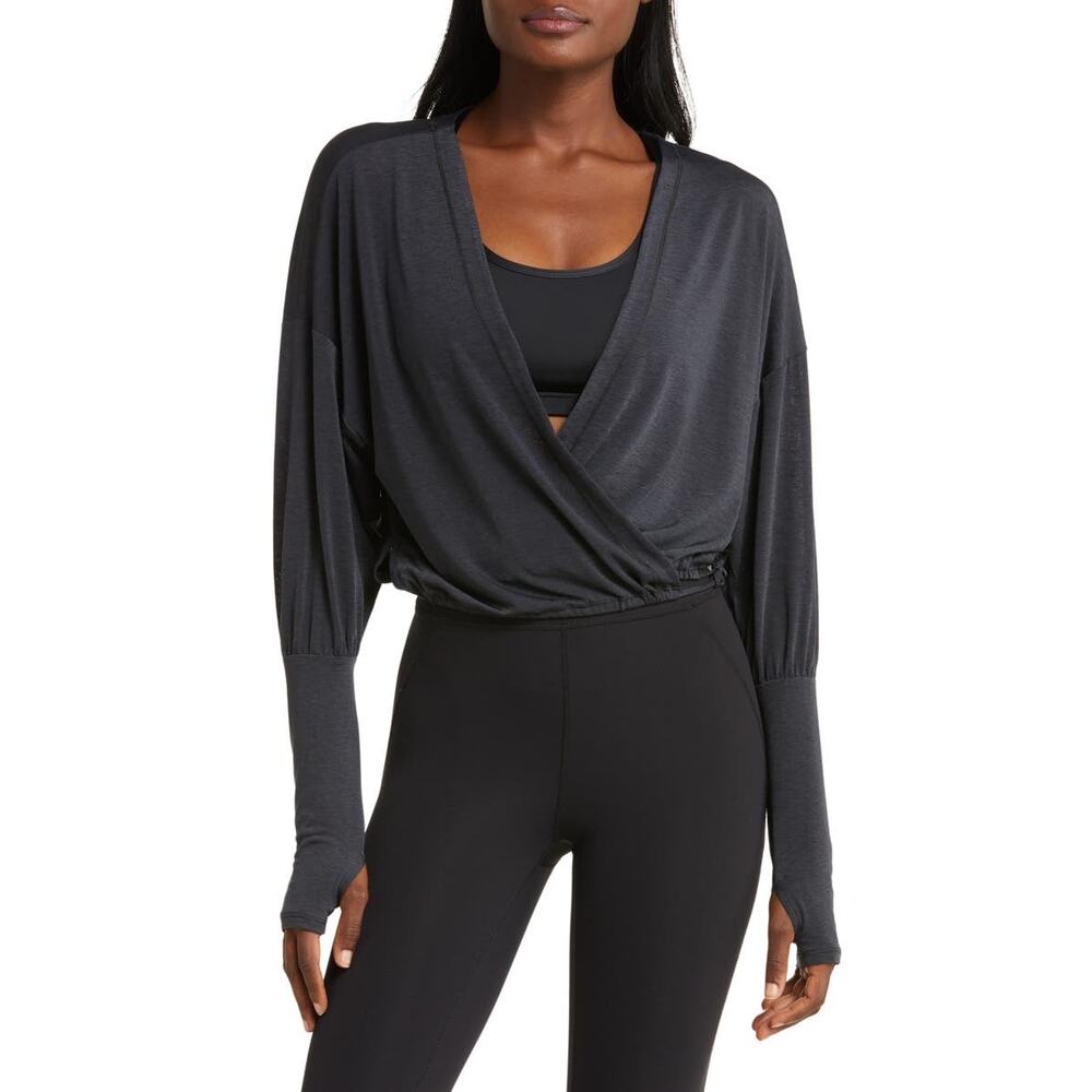Free People Movement Radiant Wrap Pullover Charcoal Grey Layer Top Size Large